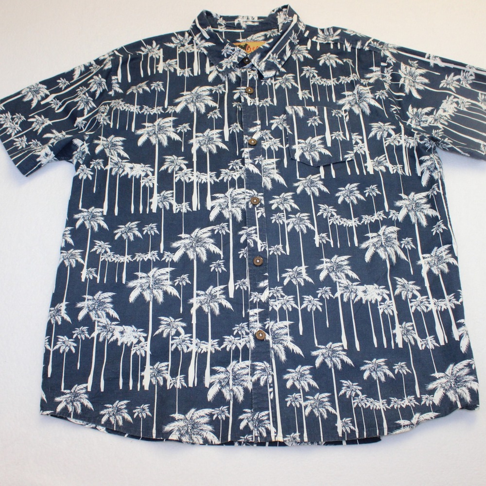 In Gear Fashions Mens XXL Navy Blue Palm Tree Cotton Button Down Shirt KNOT31